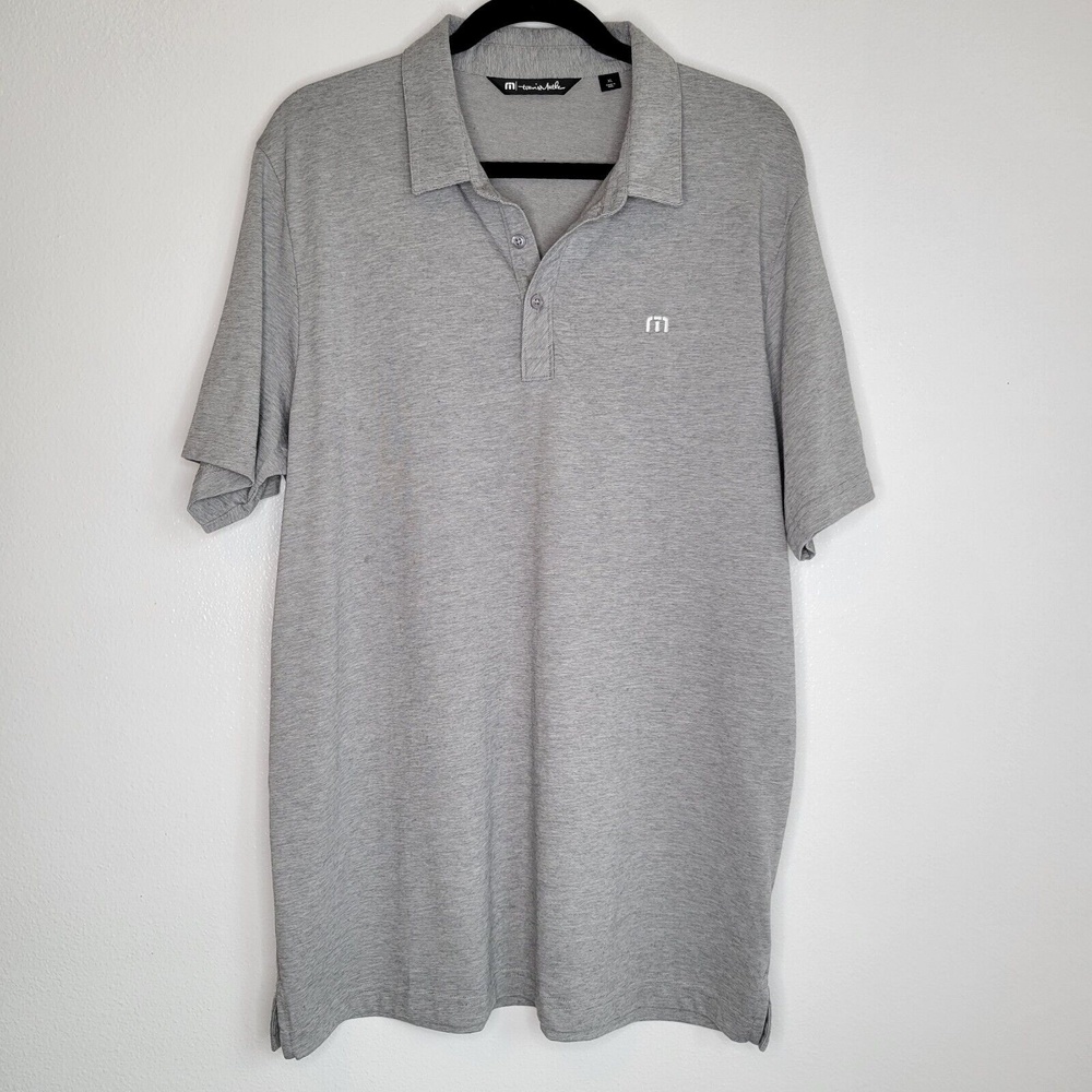 Travis Mathew Mens Gray Micro Stripe Golf Polo Shirt Sz XL 63% Pima Cotton